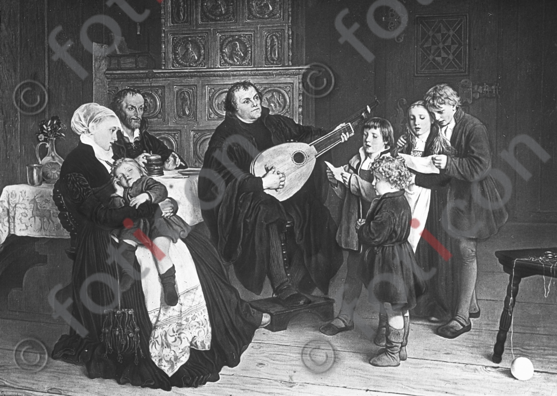 Luther musiziert mit der Familie | Luther plays with the family - Foto foticon-simon-150-056-sw.jpg | foticon.de - Bilddatenbank für Motive aus Geschichte und Kultur